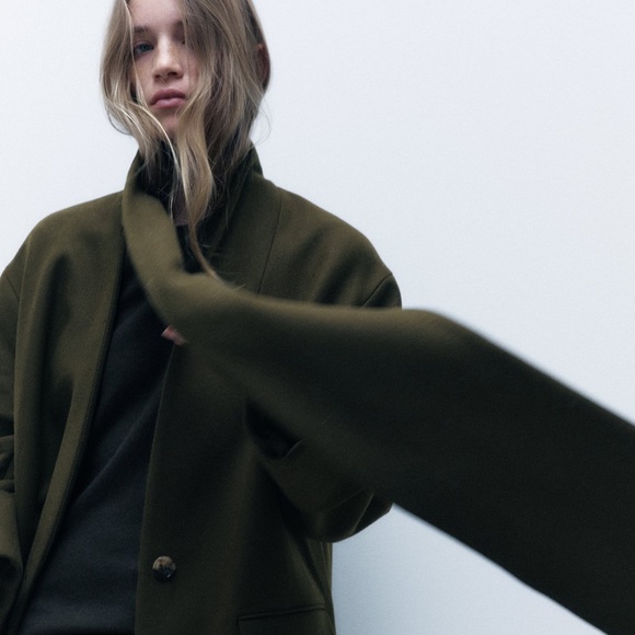 ZARA KHAKI MANTECO WOOL SCARF COATZW COLLECTION - Picture 3 of 14